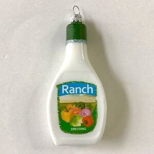 Ranch Dressing Bottle Ornament 4.5” Glitter Embellished Plastic Christmas Whimsy